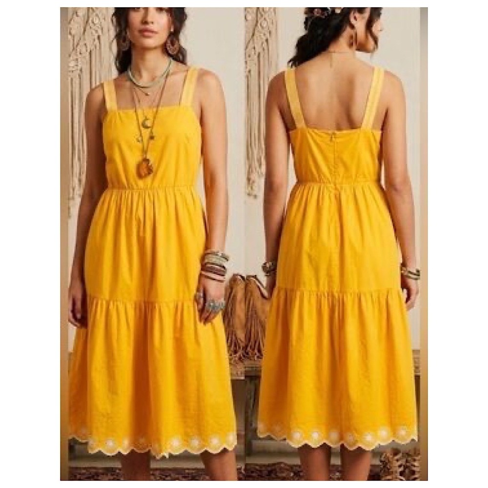 J.Crew Strap Sleeves Tiered Sun Dress Womens Sz 10 Orange Saffron Eyelet Hem